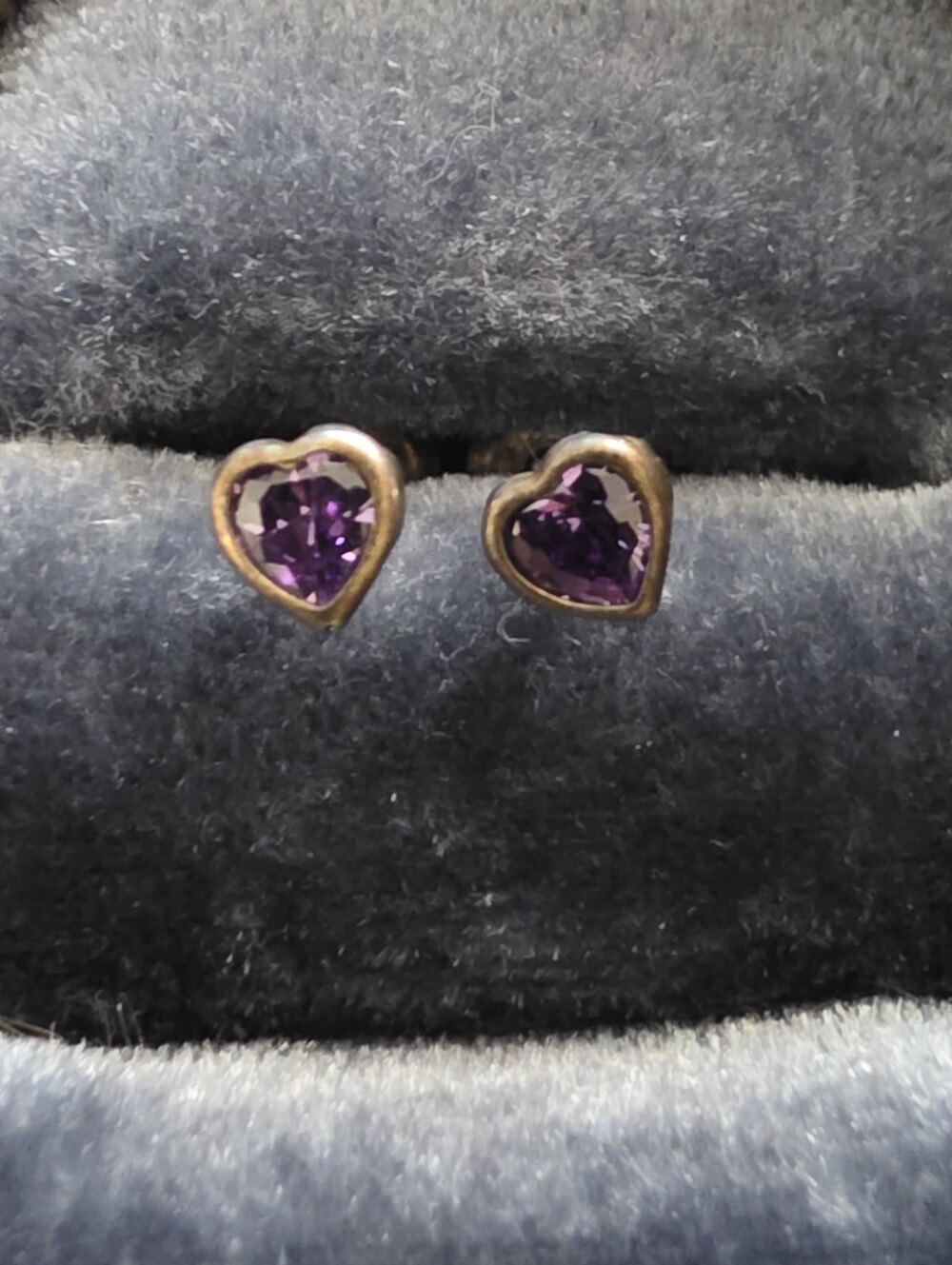 925 Silver Amethyst Heart Stud Earrings (Vintage)